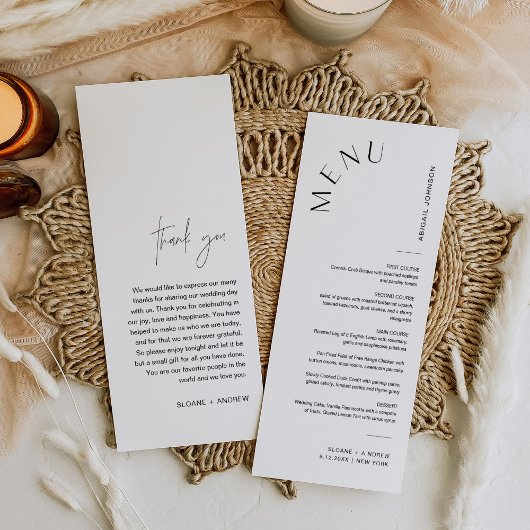HARLOW Wedding Platzkarte Menu, Minimalistisch 4x9