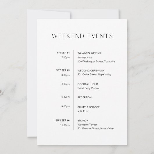 HARLOW Wedding Welcome Bag Letter & Timeline Card Einladung (Rückseite)