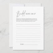 HARLOW Wer bin ich Brautparty Game Card Einladung (Vorderseite)