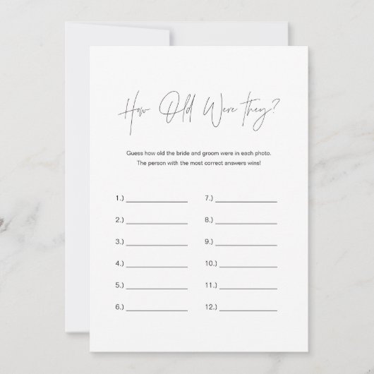 HARLOW, wie alt sie waren Brautparty-Spielkarte Einladung (Vorderseite)