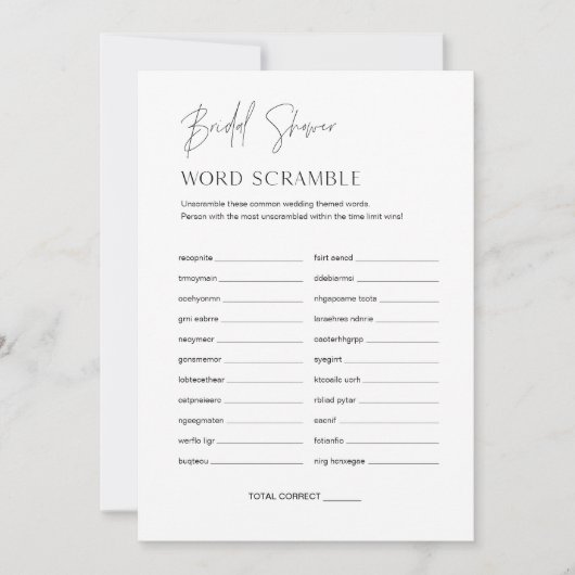 HARLOW Word Scramble Brautparty Game Card Einladung (Vorderseite)