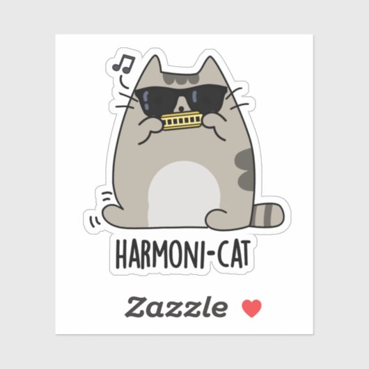 Harmoni-cat Funny Harmonica Cat Pun Aufkleber (Blatt)