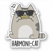 Harmoni-cat Funny Harmonica Cat Pun Aufkleber (Vorderseite)