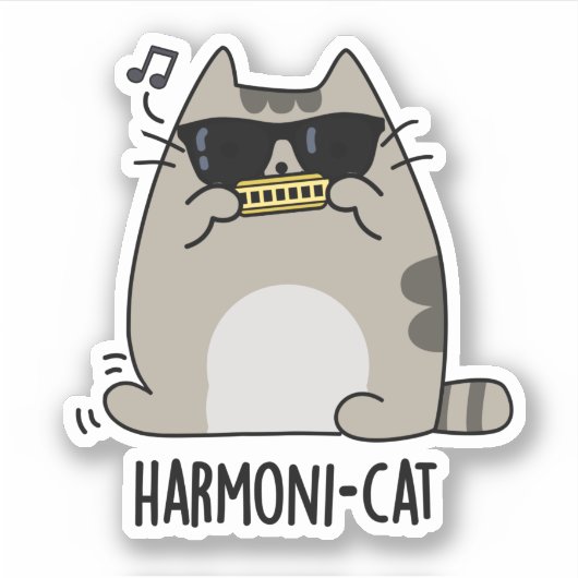 Harmoni-cat Funny Harmonica Cat Pun Aufkleber (Vorderseite)