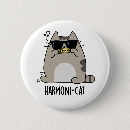 Harmoni-cat Funny Harmonica Cat Pun Button (Vorderseite)