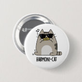 Harmoni-cat Funny Harmonica Cat Pun Button (Vorne & Hinten)
