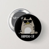 Harmoni-cat Funny Harmonica Cat Pun Dark BG Button (Vorne & Hinten)