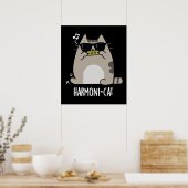Harmoni-cat Funny Harmonica Cat Pun Dark BG Poster (Küche)