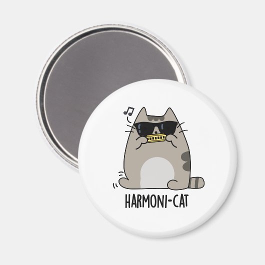 Harmoni-cat Funny Harmonica Cat Pun Magnet (Vorderseite/Rückseite)