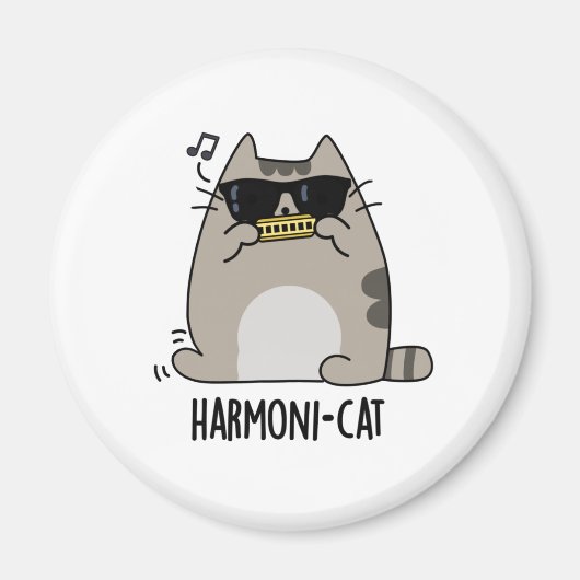 Harmoni-cat Funny Harmonica Cat Pun Magnet (Vorne)