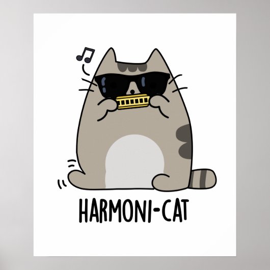 Harmoni-cat Funny Harmonica Cat Pun Poster (Vorne)