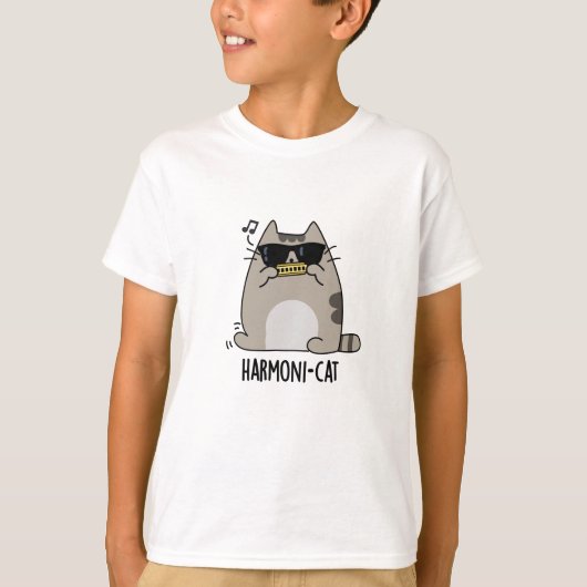 Harmoni-cat Funny Harmonica Cat Pun T-Shirt (Vorderseite)