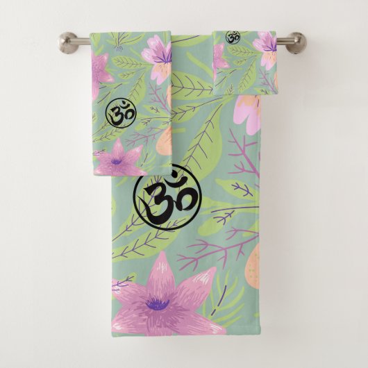 Harmonic Blossoms: Floral Design with OM Symbols Badhandtuch Set (Insitu)