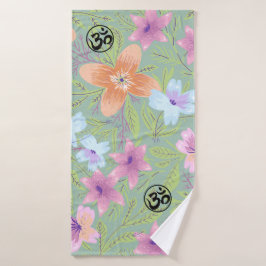 Harmonic Blossoms: Floral Design with OM Symbols Badhandtuch Set