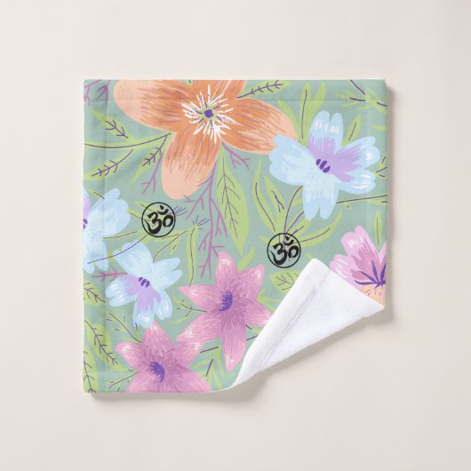 Harmonic Blossoms: Floral Design with OM Symbols Badhandtuch Set (Waschlappen)