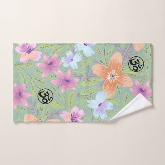 Harmonic Blossoms: Floral Design with OM Symbols Badhandtuch Set (Handtuch)