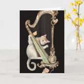 Harmonic Whiskers – Cat & Harp Greeting Card Karte (Gelbe Blume)