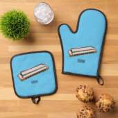 Harmonica Cartoon Illustration Ofenhandschuh & Topflappen-Set (Oben Unten)