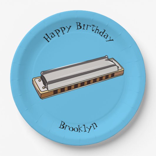 Harmonica Cartoon Illustration Pappteller (Vorderseite)