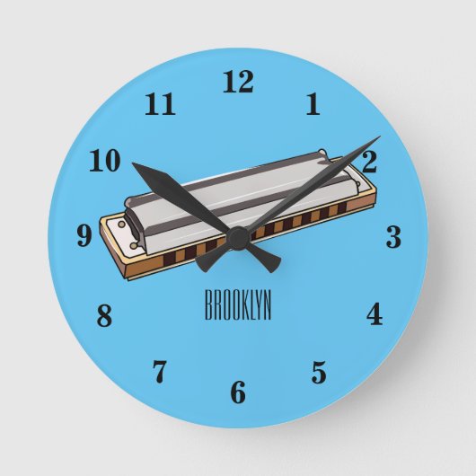 Harmonica Cartoon Illustration Runde Wanduhr (Vorderseite)
