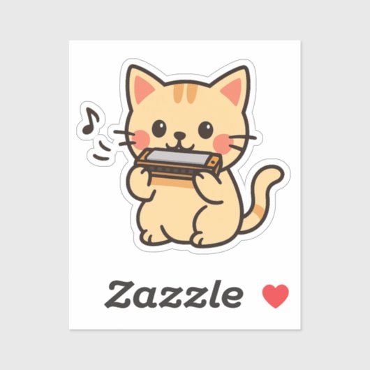 Harmonica Cat Cartoon Aufkleber (Blatt)