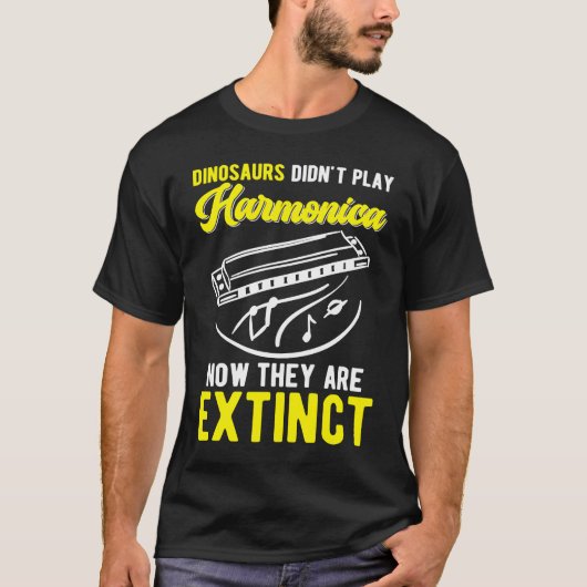 Harmonica Player Dinosaur Joke Harmonicist T-Shirt (Vorderseite)