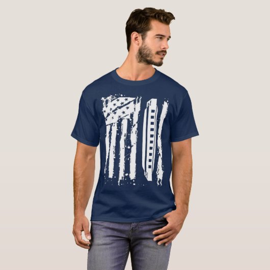Harmonica Player Mouth Orgelgeschenk Amerikaner T-Shirt (Vorne ganz)
