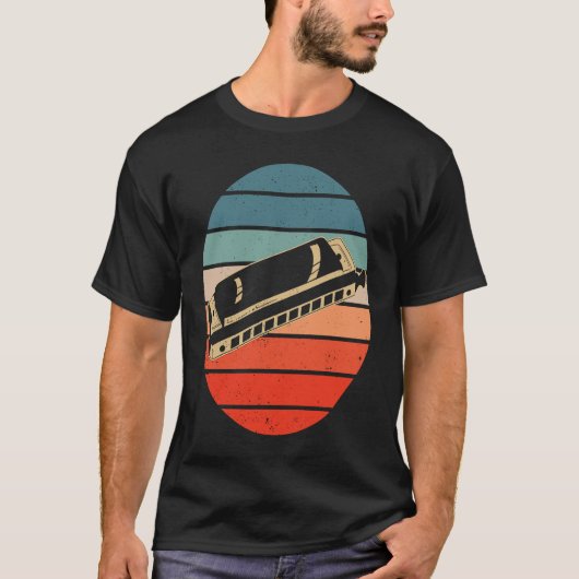 Harmonica Player Retro Sunset Harp T-Shirt (Vorderseite)