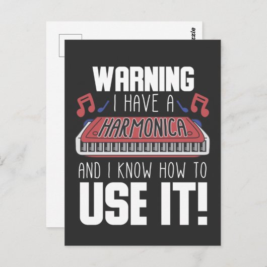 Harmonica Player Warning Blues Music French Harp Postkarte (Vorne/Hinten)
