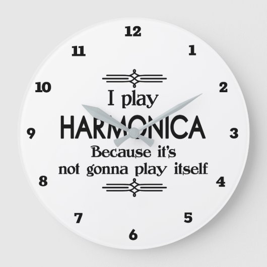 Harmonica - Spielen Sie sich selbst Funny Deko Mus Große Wanduhr (Vorderseite)