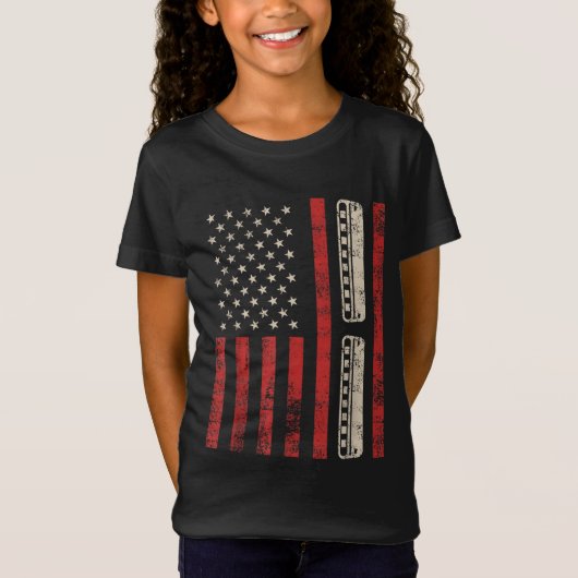 Harmonica Vintag American Flag Patriotic Harmonic T-Shirt (Vorderseite)