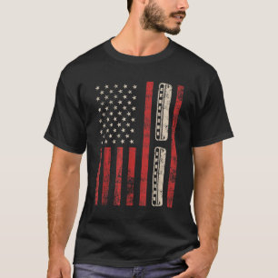 Harmonica Vintag American Flag Patriotic Harmonic T-Shirt