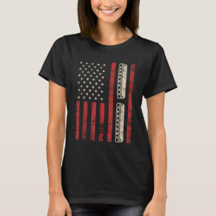 Harmonica Vintag American Flag Patriotic Harmonic T-Shirt