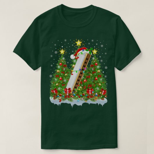 Harmonica Xmas Lights Santa Harmonica Weihnachten T-Shirt (Design vorne)
