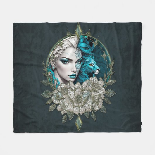 Harmonie der Elemente, die Frau mit dem Löwen. Fleecedecke (Vorderseite (Horizontal))