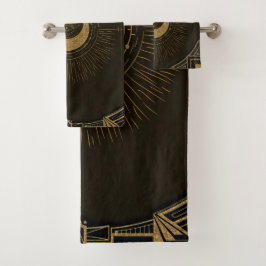 Harmonie der Elemente: Mond, Gold und Geometrie. Badhandtuch Set