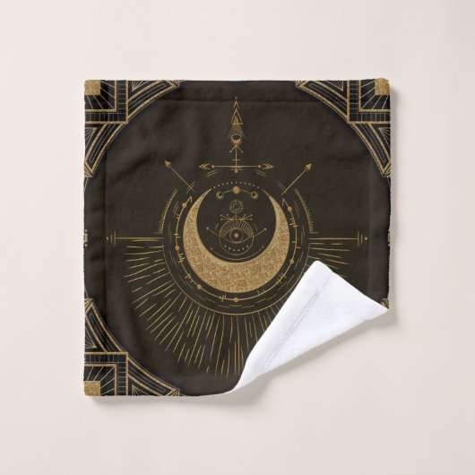 Harmonie der Elemente: Mond, Gold und Geometrie. Badhandtuch Set (Waschlappen)
