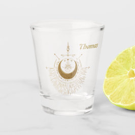 Harmonie der Elemente: Mond, Gold und Geometrie. Schnapsglas