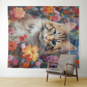 Harmonie der Flüsterlinge: Katzenblossom Blumenban Wandteppich (Beispiel (Horizontal))