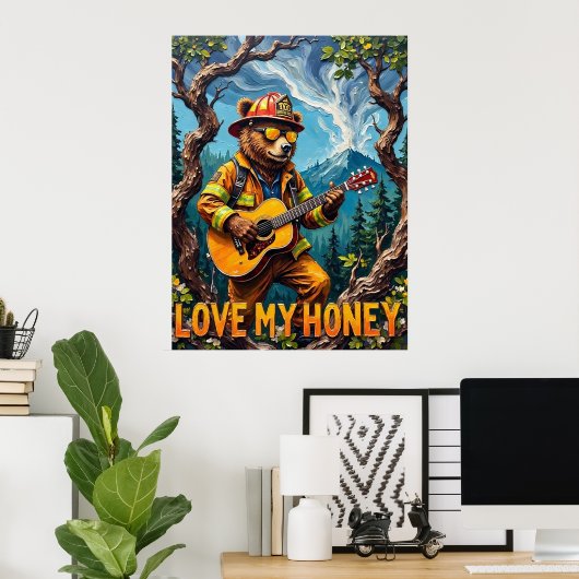 Harmonie der Wälder: Der Baumstamm der Bären Poster (Heimbüro)