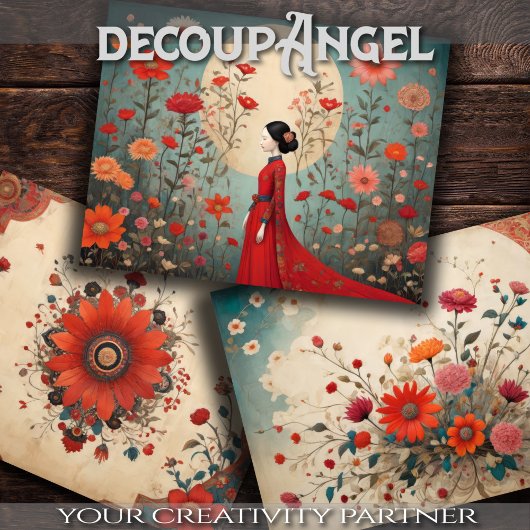 Harmonie des Ostens - Set von 3 - Dekoupage - Geschenkpapier Set