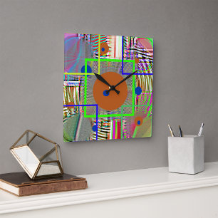 Harmonie-Geometrie — Lebendige Volkskunst-Wasserfa Quadratische Wanduhr