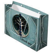 Harmonie im aquamarinen, Mystischer Baum des Leben Große Geschenktüte (Vorderseite Schrägansicht)
