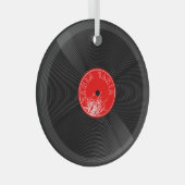 Harmonie in Glas: Retro Vinyl Record Ornament Aus Glas (Vorderseite Rechts)