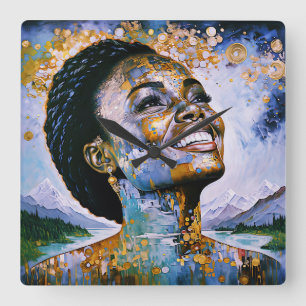 "Harmonie in Gold und Himmel" Quadratische Wanduhr