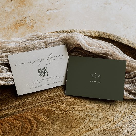 HARMONIE | Olive Green Minimalistisch Wedding QR C RSVP Karte