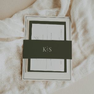 HARMONIE Olive Green Monogram Minimalistisch Einladungsbanderole