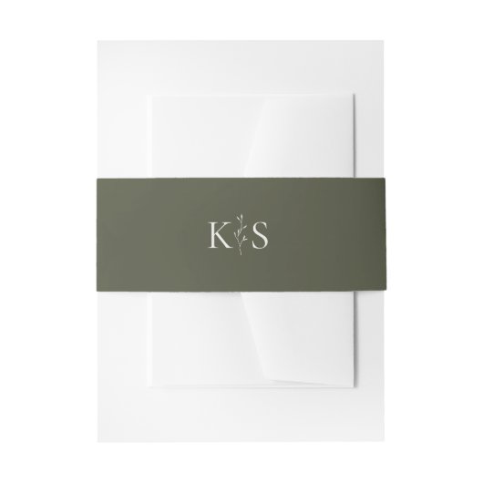 HARMONIE Olive Green Monogram Minimalistisch Einladungsbanderole (Vorderseite Beispiel)