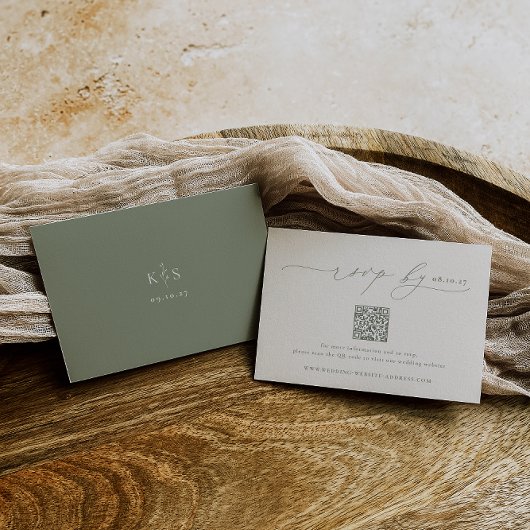 HARMONIE | Sage Green Minimalistisch Wedding QR Co RSVP Karte
