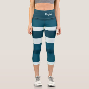 Harmonie-Streifen horizontale Linien Meerblau Weiß Capri Leggings